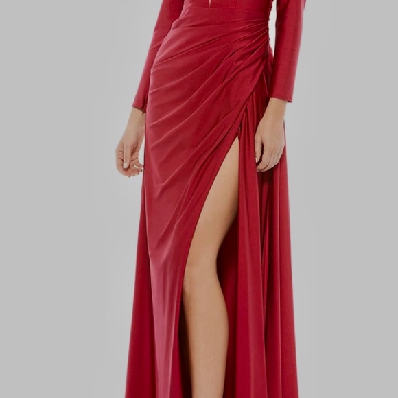 IEENA MAC DUGGAL NWT DRESS Plunge Illusion 10 Burgundy Red - Picture 2 of 7